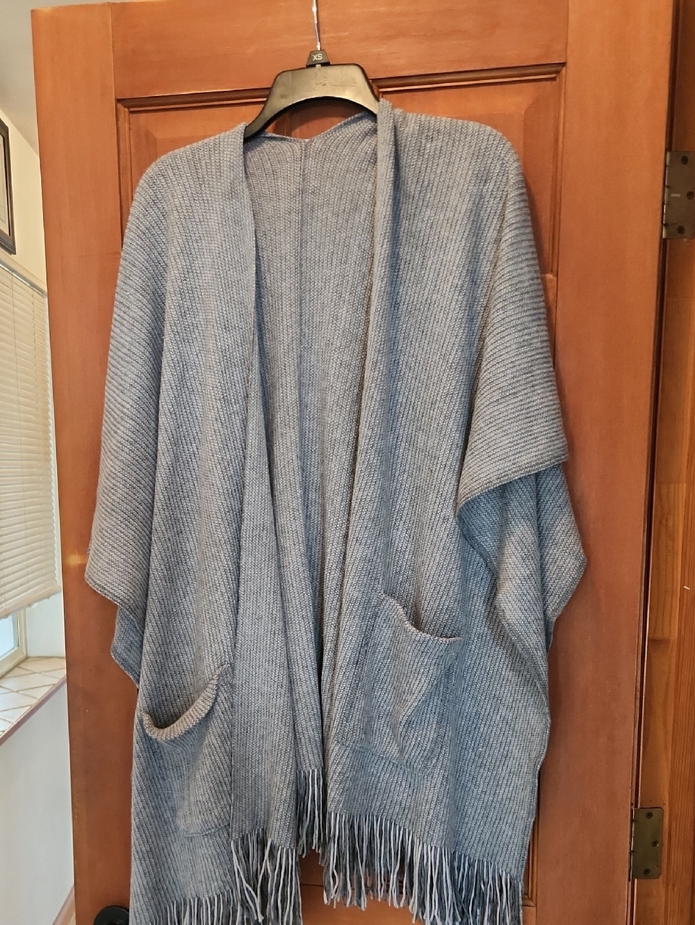 Fringe Shawl Open Front Sweater With Pockets